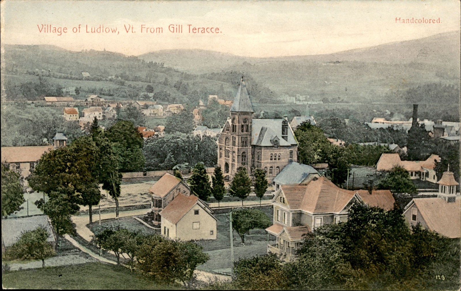 1905 Ludlow VT Village View From Gill Terrace Handcolored Undivided Back PC