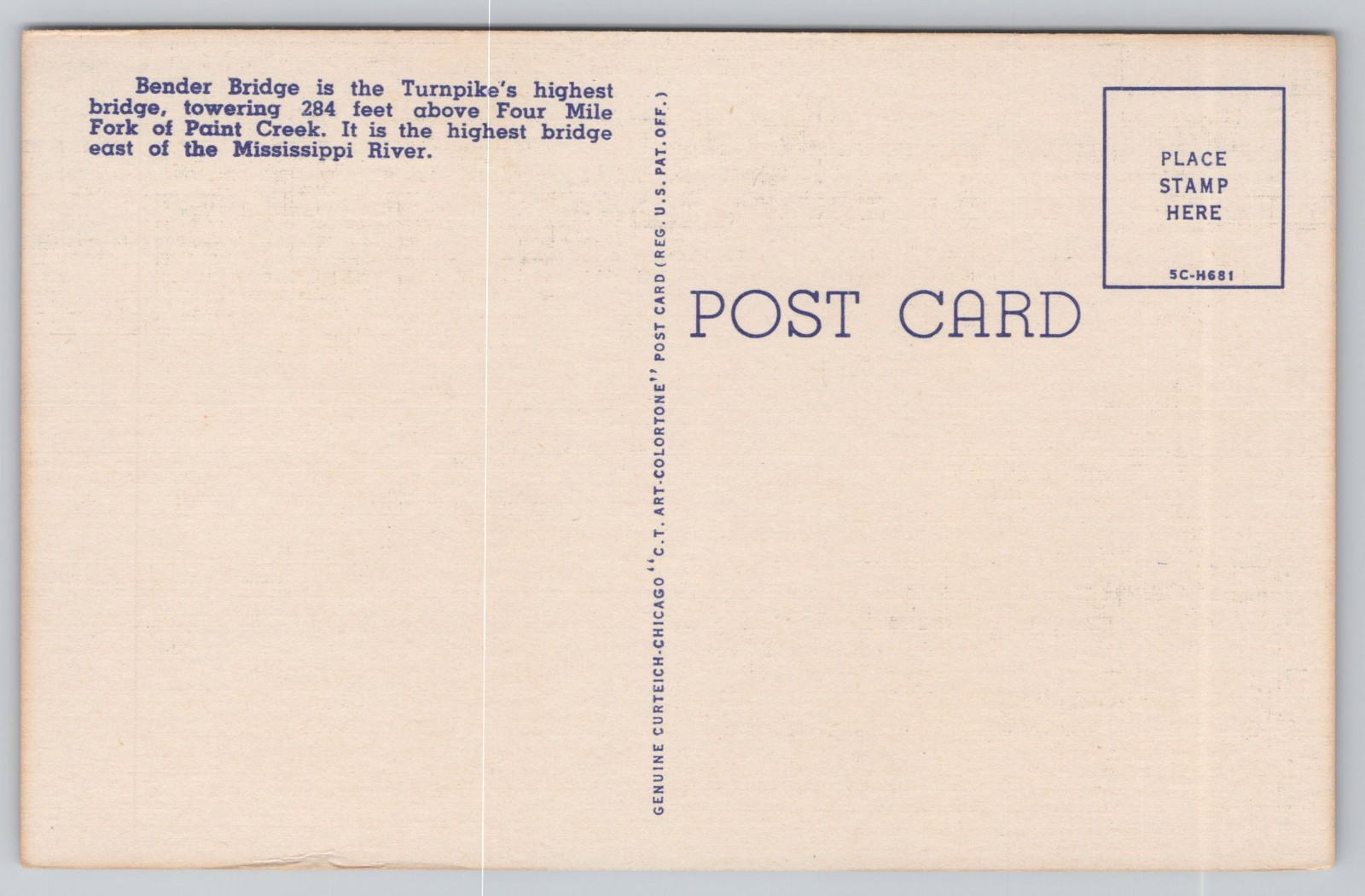 Postcard Bender Bridge Approaching Memorial Tunnel West Virginia Turnpike c1955