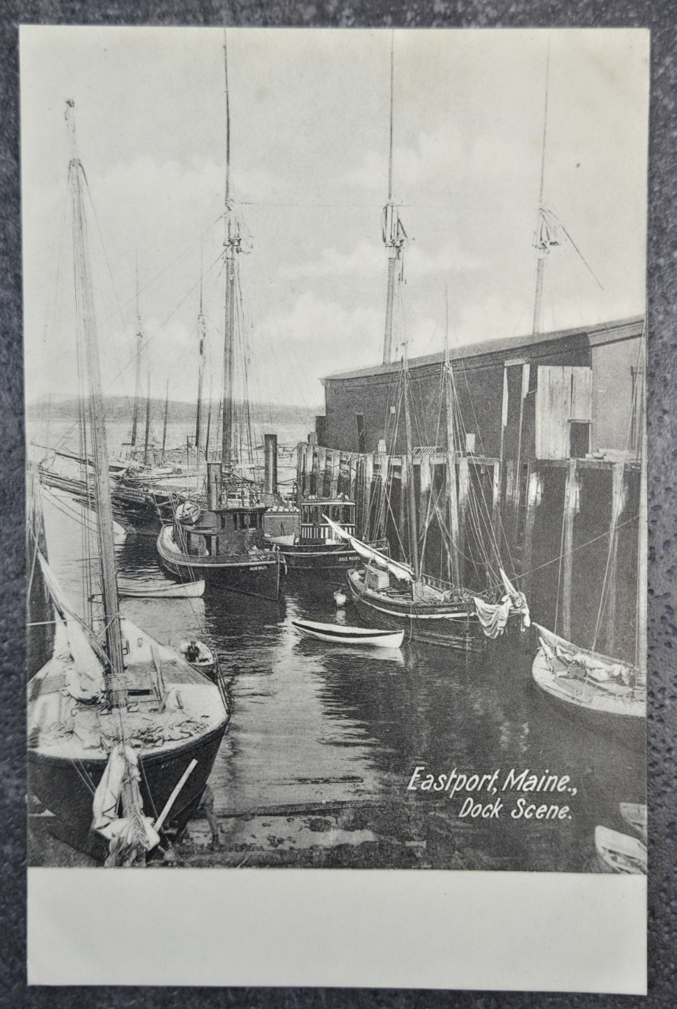 Vintage B&W Postcard Nautical Ships & Boats Eastport Maine Dock Scene