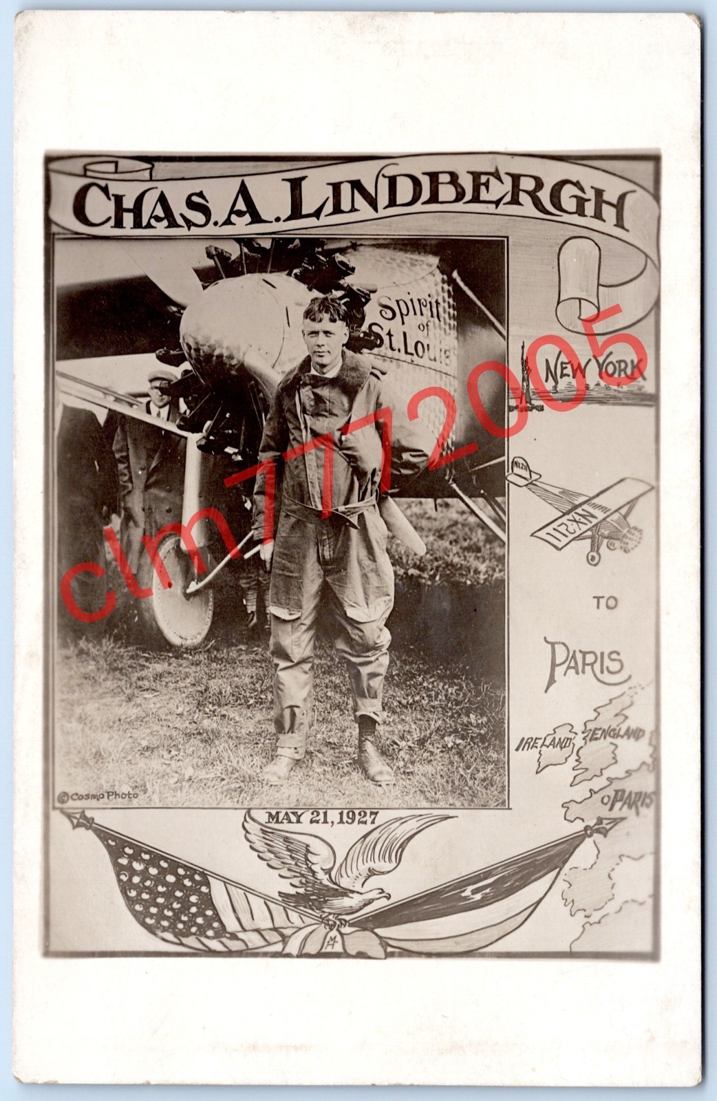 Postcard RPPC Charles Lindbergh New York To Paris Flight May 1927 R158