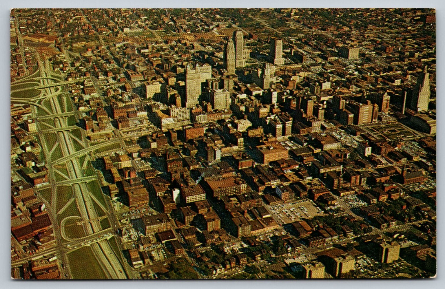 Vintage Kansas City MO Aerial View Postcard with Sixth Street Expressway