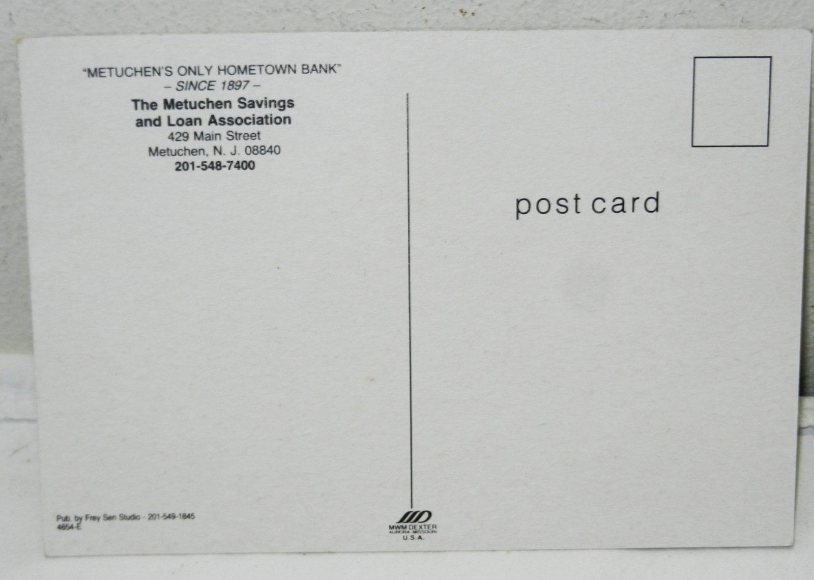 Postcard Metuchen Savings and Loan Association, Metuchen, NJ UNPOSTED