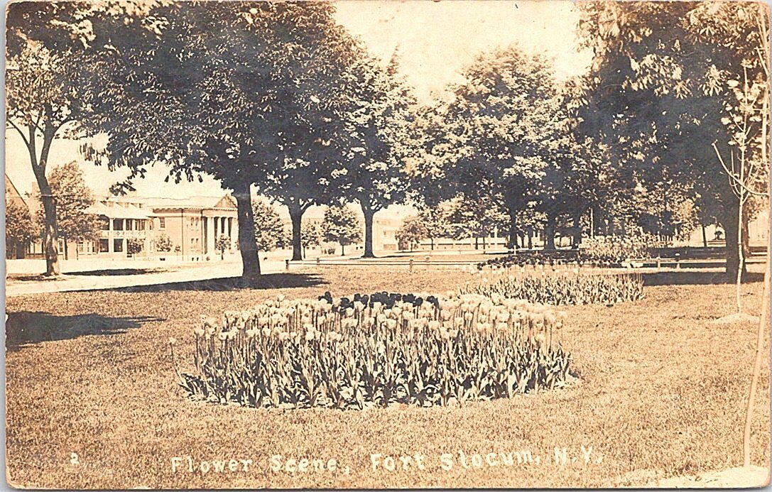 RPPC Fort Slocum New York Flower Scene on Parade Ground 1916 WWI