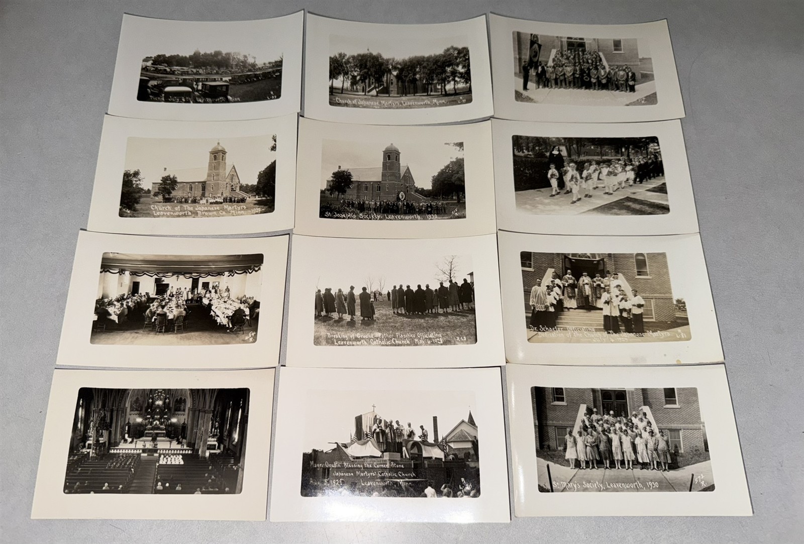 12 Old Leavenworth Minnesota Real Photo Postcards RPPC Japanese Martyrs Church
