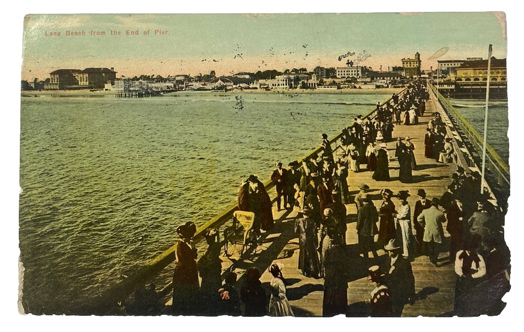 Vintage 1910s Postcard ~ View of Long Beach from End of the Pier ~ California CA