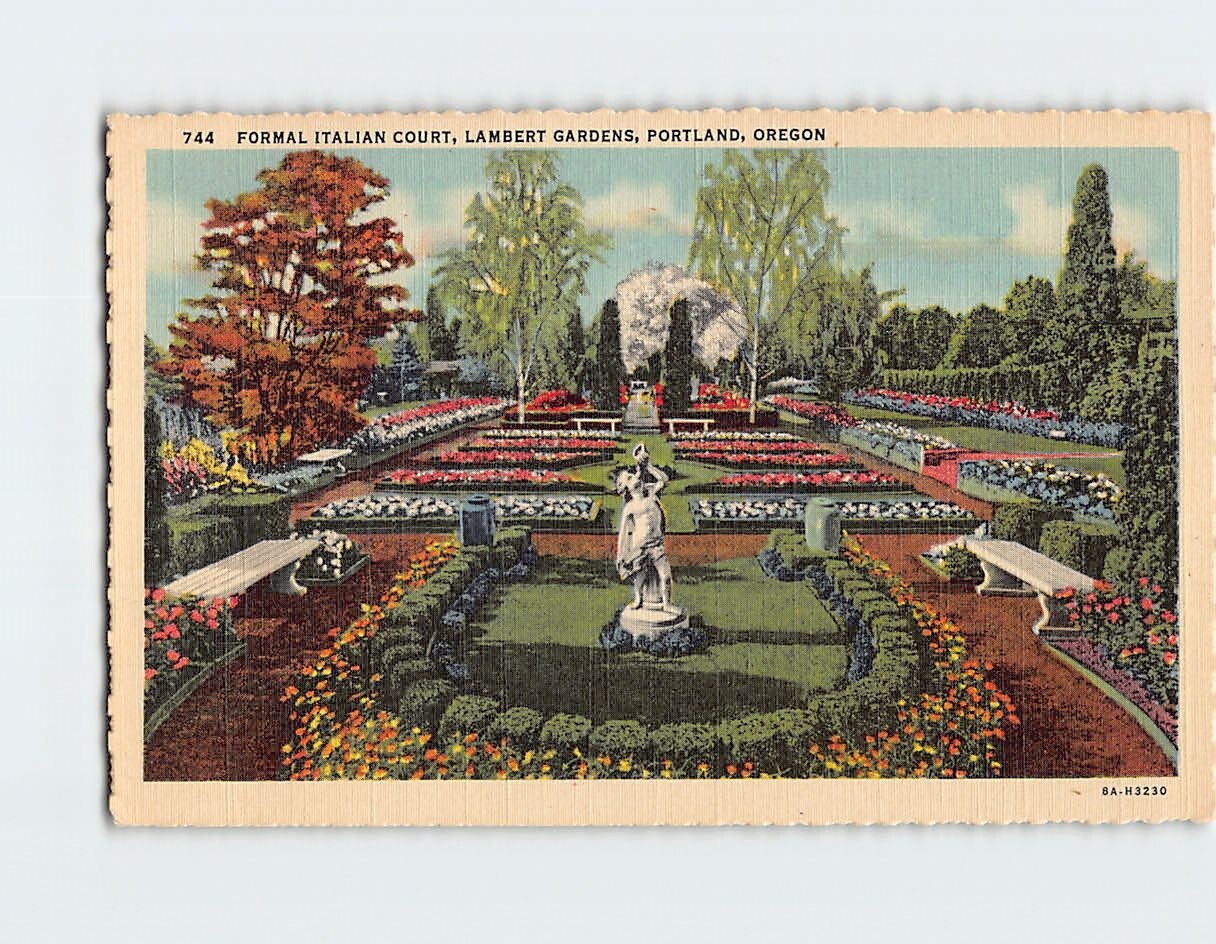Postcard Formal Italian Court Lambert Gardens Portland Oregon