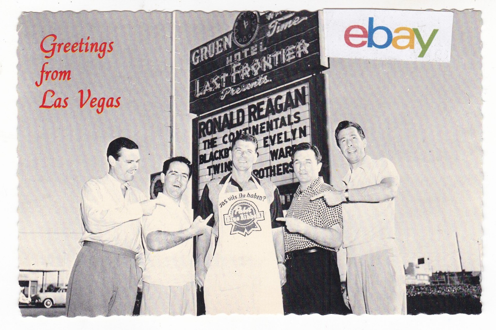 1954 LAS VEGAS NEVADA FRONTIER HOTEL RONALD REAGAN PABST BLUE RIBBON POSTCARD NV