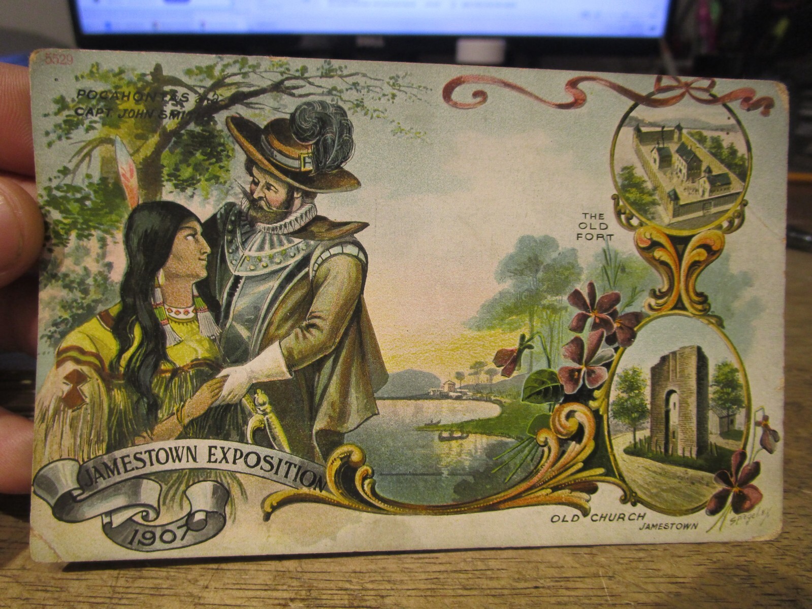 O6 VIRGINIA Old Postcard Jamestown Exposition Fort Church Pocahontas John Smith