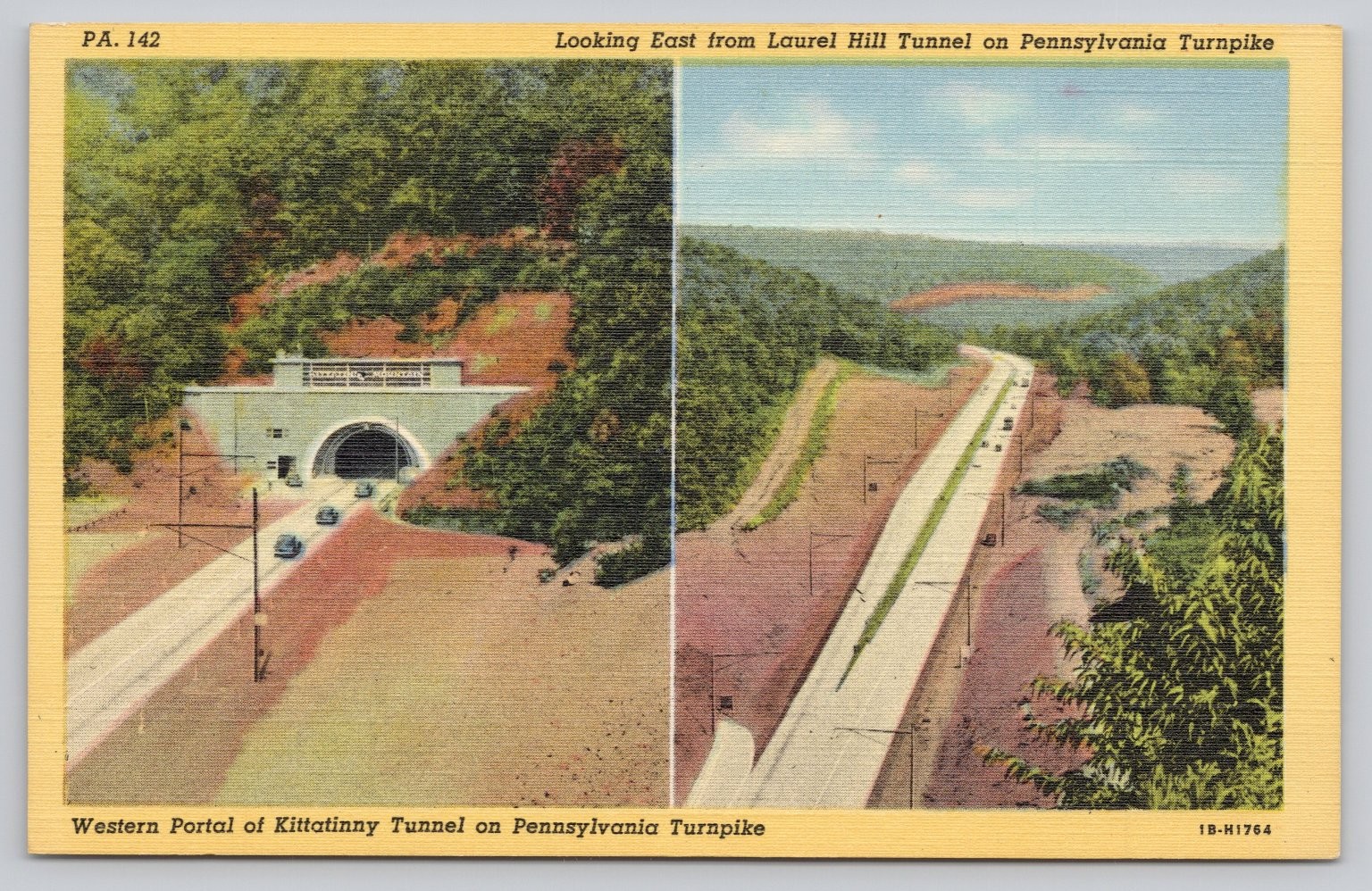 PA Turnpike Kittatinny & Laurel Hill Tunnels Linen Postcard Minsky Bros