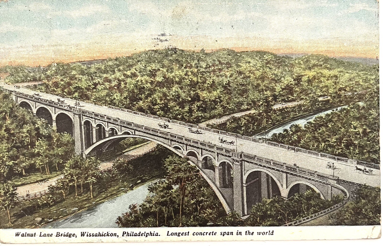 Walnut Lane Bridge, Wissahickon, Pa Postcard Longest Concrete Span World N