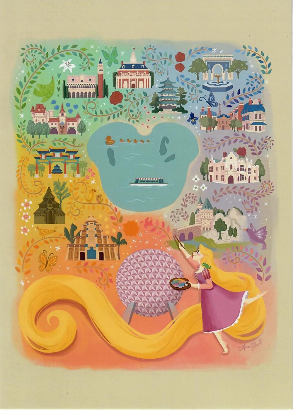2026 Disney Parks Ann Shen Rapunzel Painting New Dreams Epcot 5×7″ Postcard