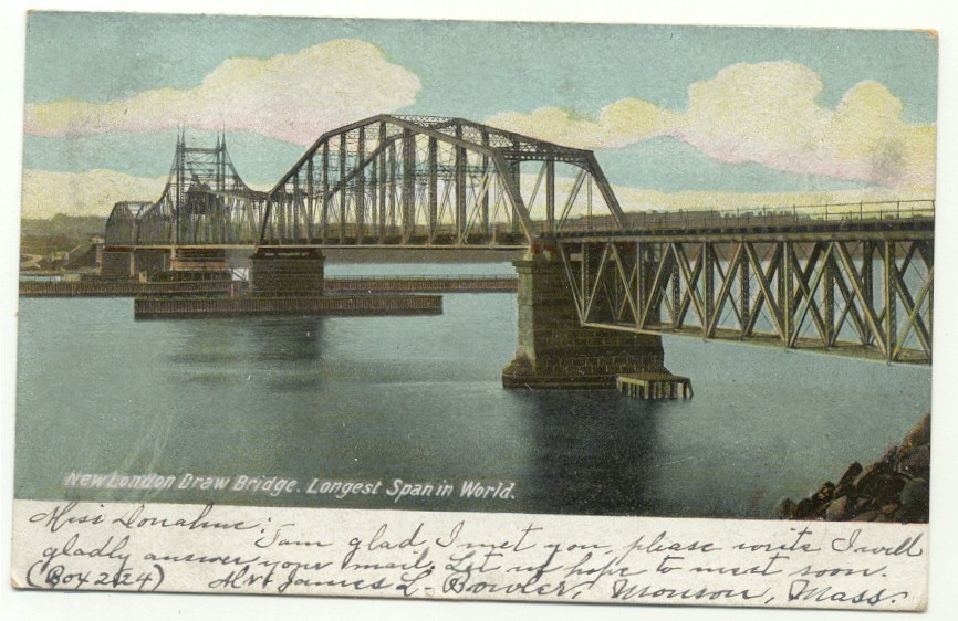 New London CT Draw Bridge Train Railroad Tracks Postcard Connecticut