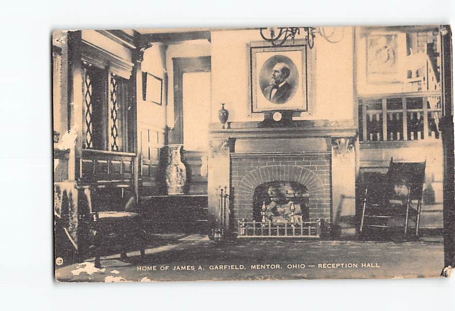 Postcard President James A Garfield Home Reception Hall Mentor Ohio