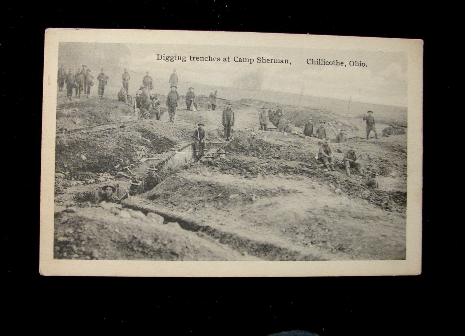 VINTAGE POSTCARD “MILITARY DIGGING TRENCHES AT CAMP SHERMAN” CHILLICOTHE, OHIO