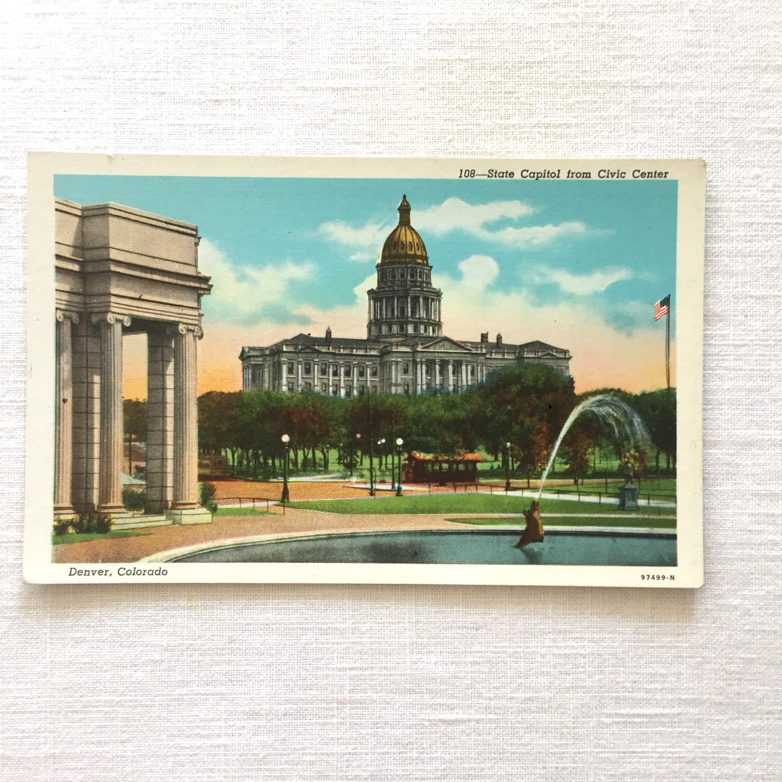 Denver CO State Capitol from Civic Center Sanborn Souvenir Postcard
