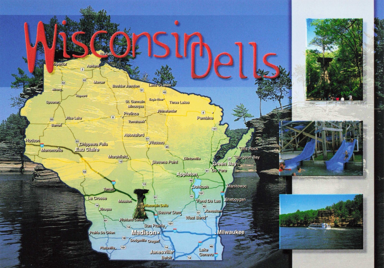 Wisconsin Dells Map Continental Postcard Unposted