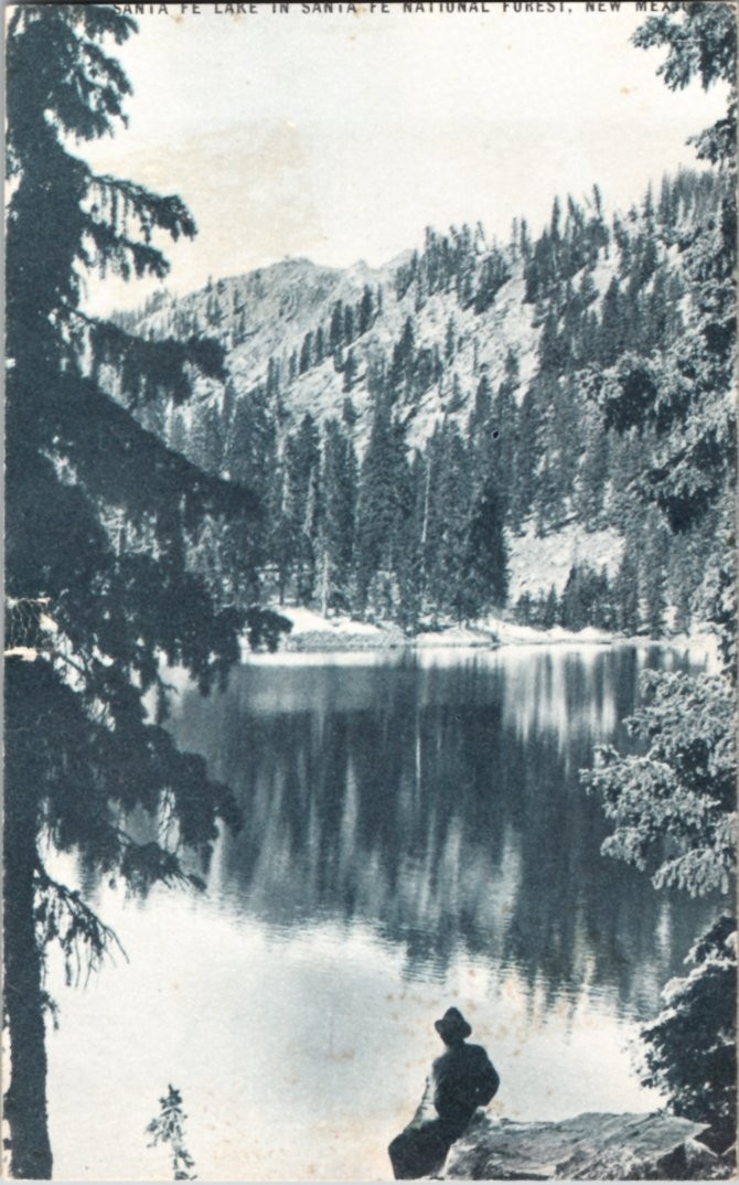 Santa Fe NM postcard SANTA FE LAKE IN SANTA FE NATIONAL FOREST j/13 BE4182