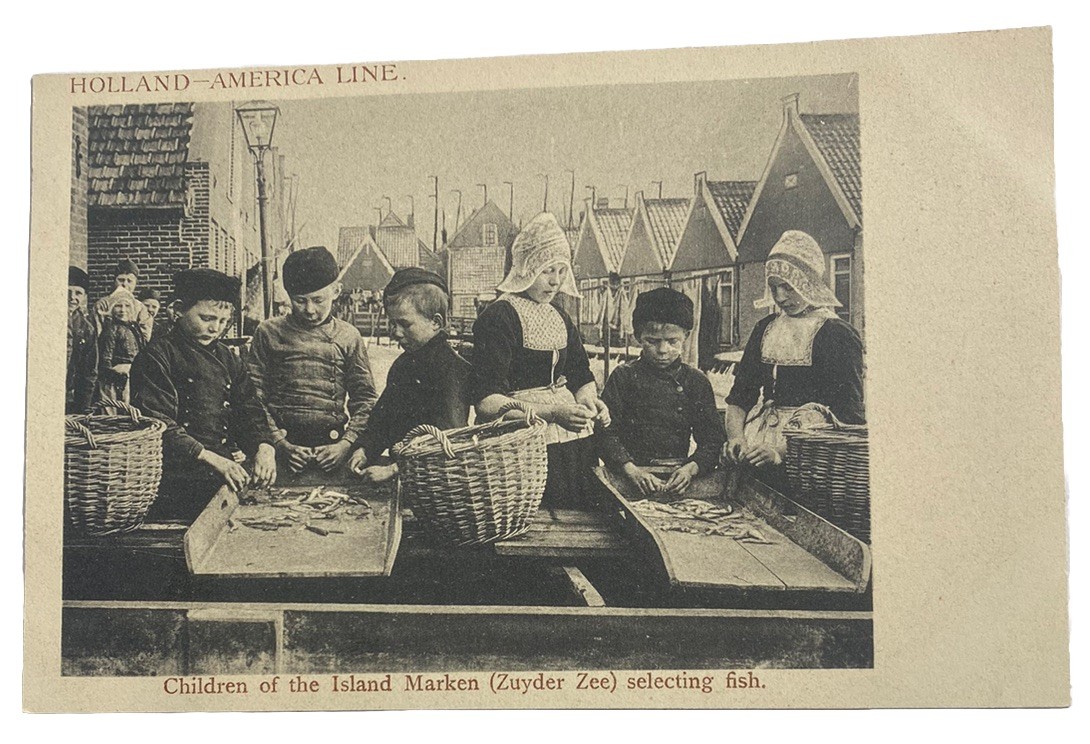 Holland-America Line Ad, Children of Island Marken Netherlands~ Antique Postcard