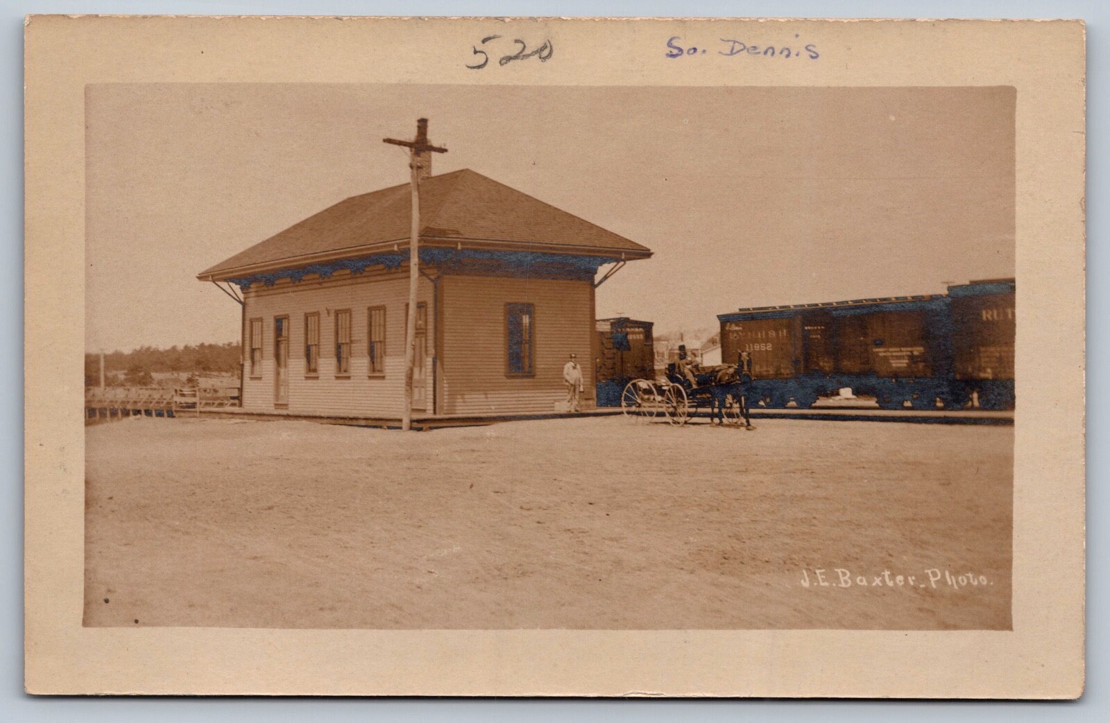 c1905 RPPC RAILROAD STATION FREIGHT CARS SOUTH DENNIS CAPE COD MA. by Baxter