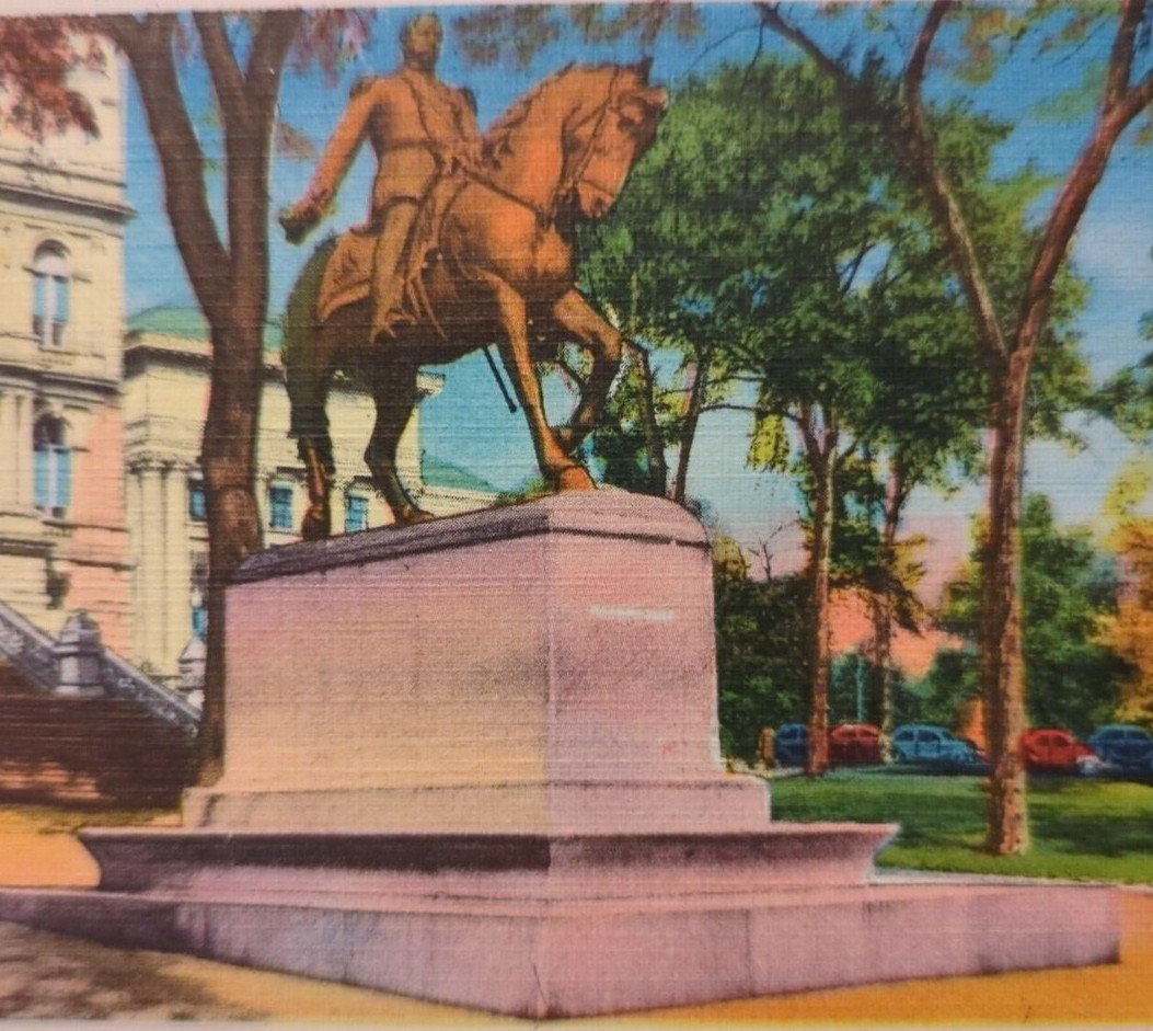 General Phillip Sheridan Monument Albany NY New York VTG Linen Postcard