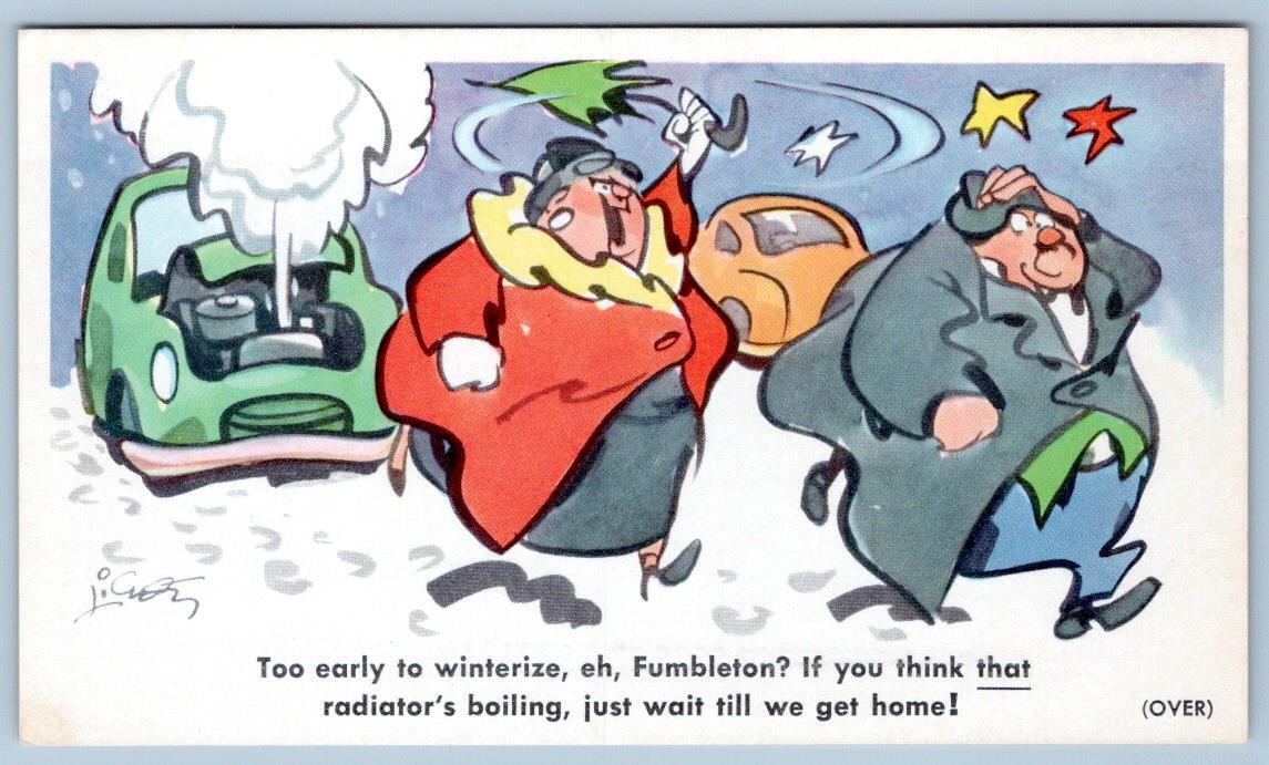 1950-60’s PRESTONE VINTAGE ANTI-FREEZE ADVERTISING COMIC POSTCARD WINTERIZE NOW!