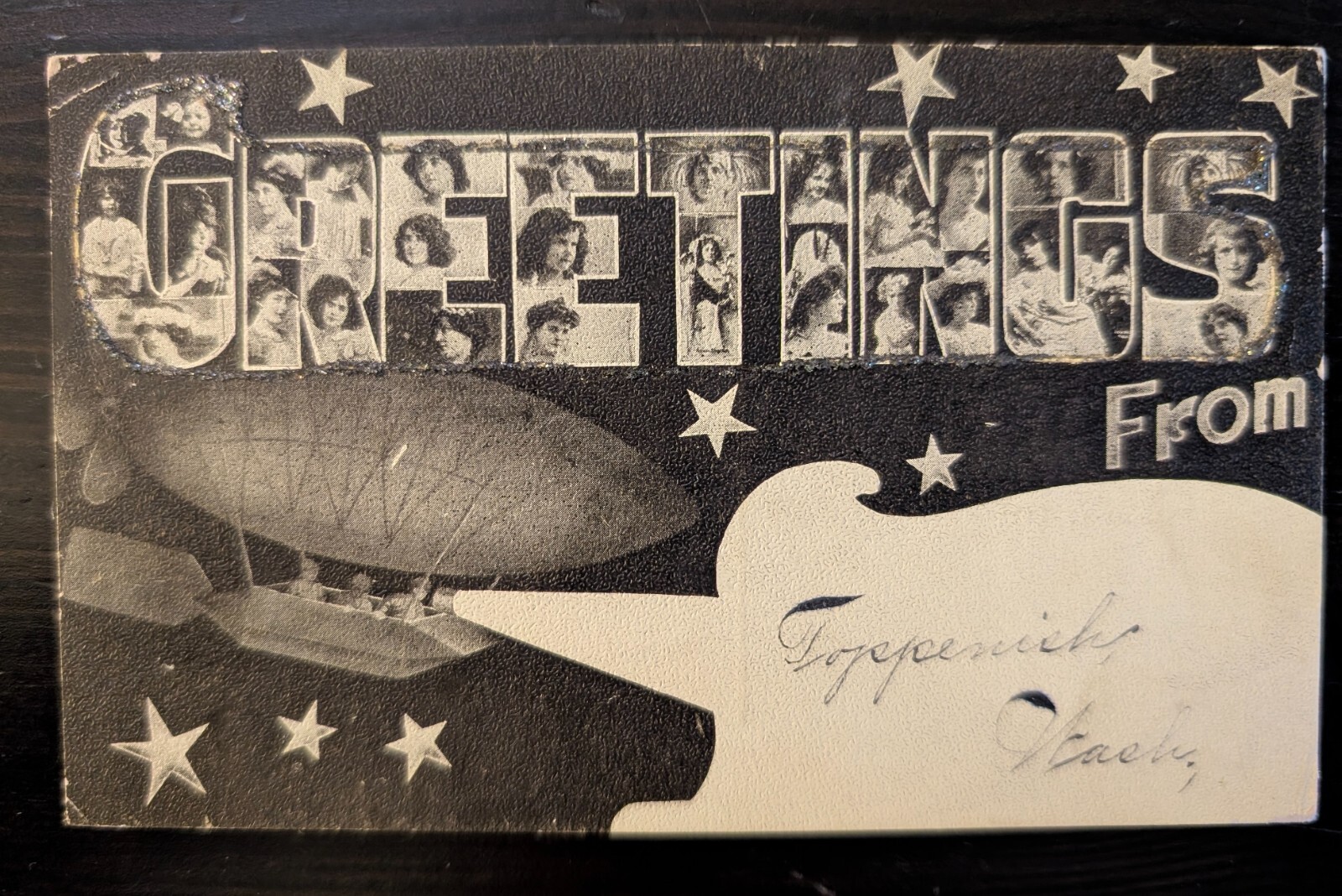 Toppenish Washington Greetings & Blimp Airship Yakima County Vintage Postcard