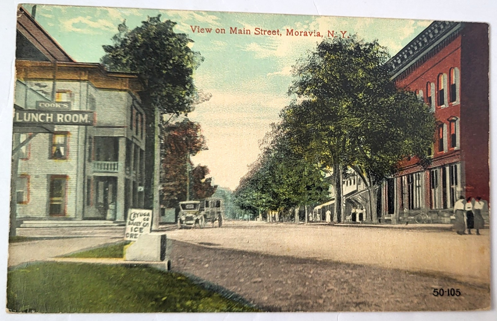 VTG 1912 MORAVIA NY PC View MAIN STREET Cook’s Lunch Room