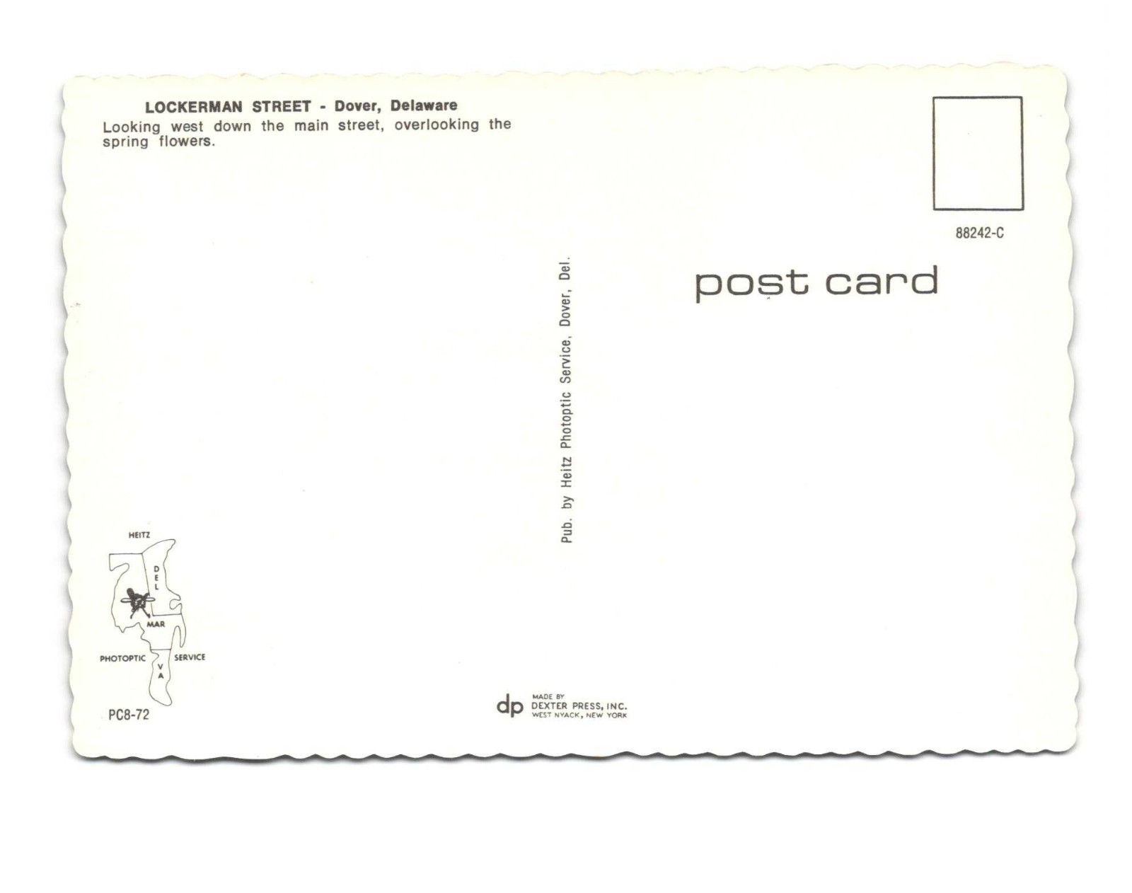 Lockerman St. Dover DE West down the main street VTG postcard UNP