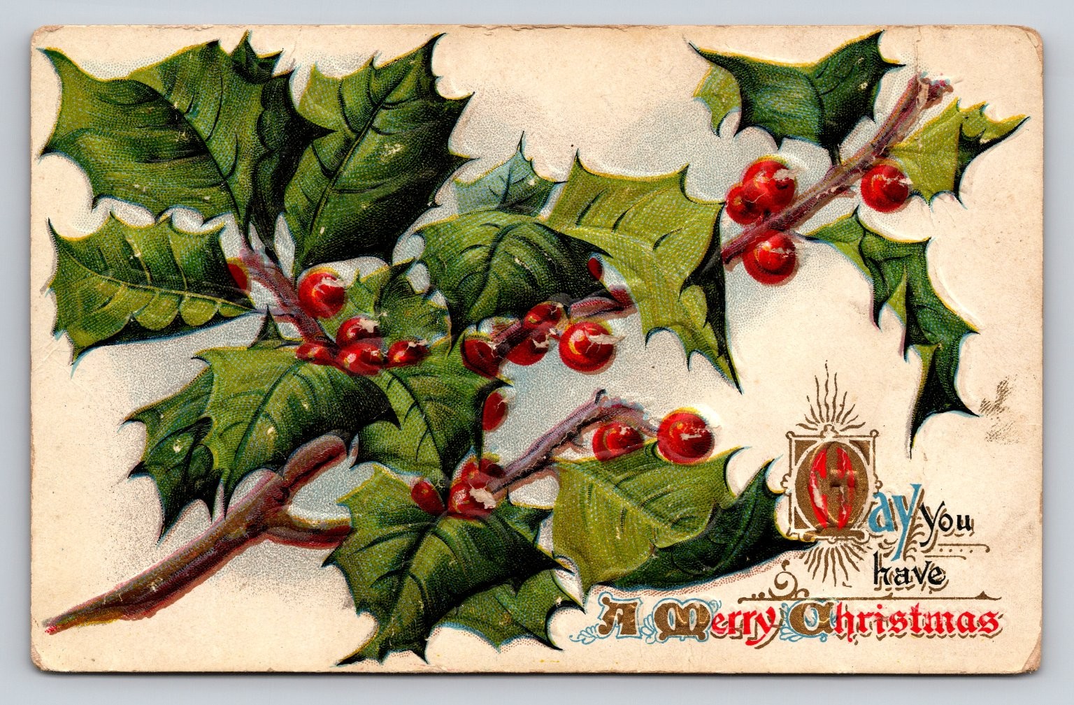 Divided Back Embossed Holly Series No 3 Christmas Postcard Standard Size