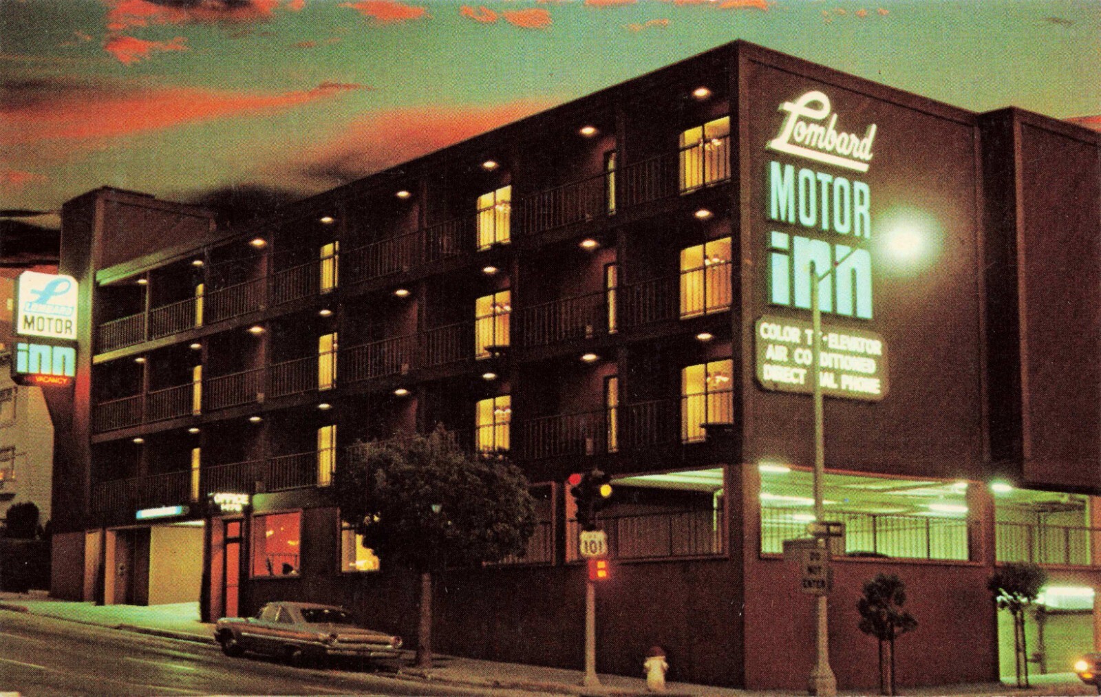 Lombard Motor Inn San Francisco CA Night View Vintage Standard Postcard Unposted
