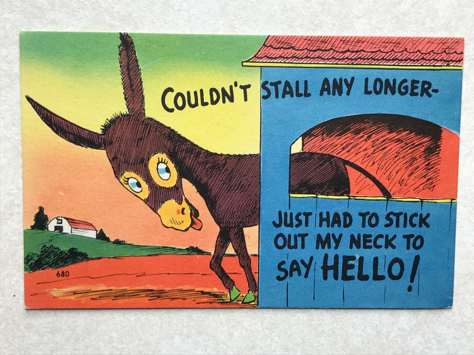 P893 Vintage Postcard Couldn’t Stall Any Longer Say Hello Comic Artwork Cartoon