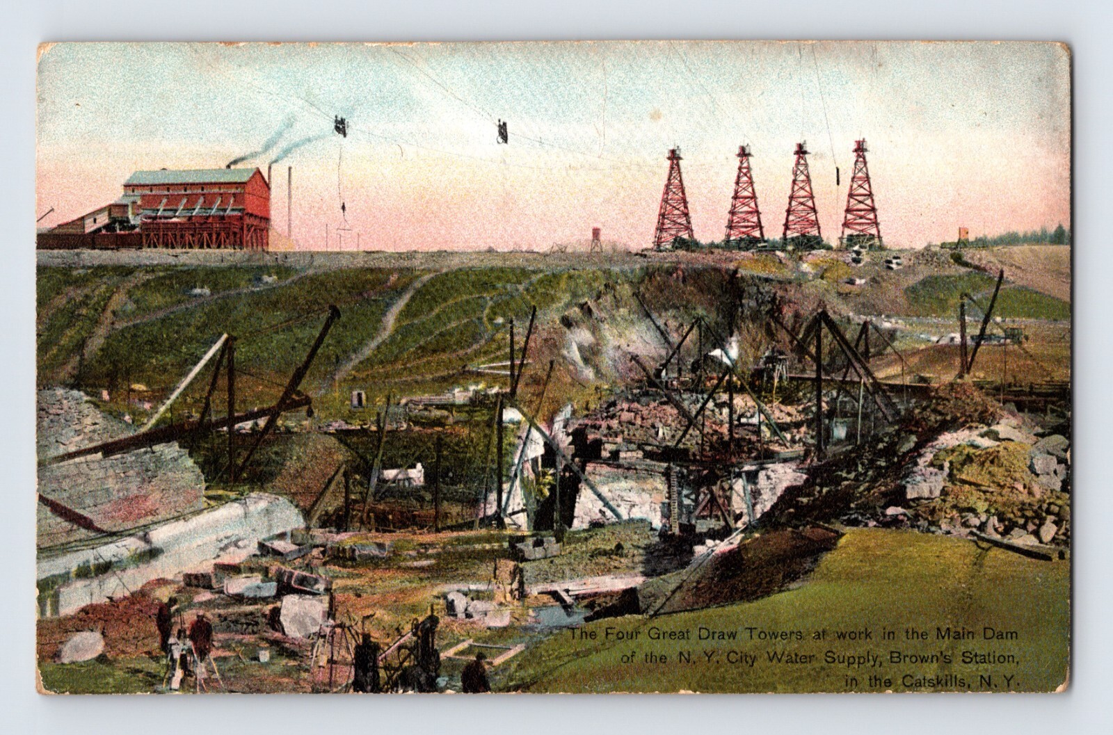 Brown’s Station New York Dam Water Towers Catskills 1910s Postcard Unposted