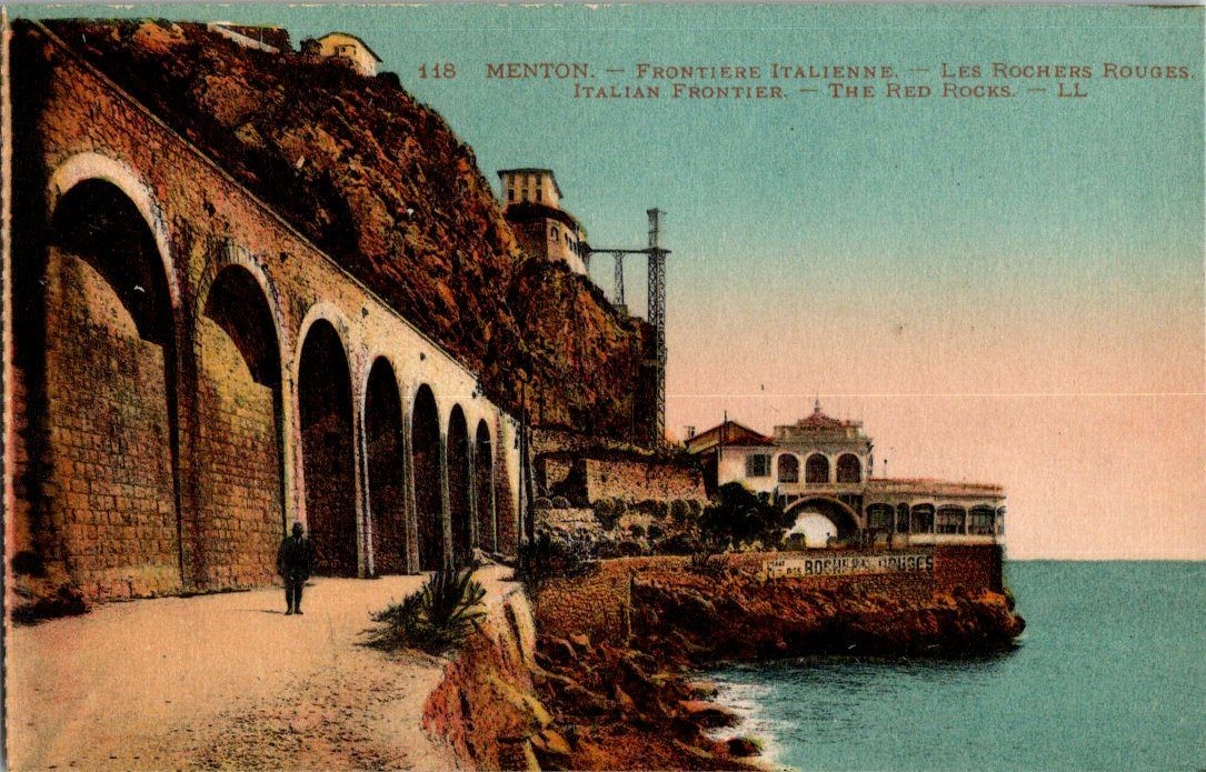 Vintage Menton Italian Frontier Red Rocks Scenic Postcard LL