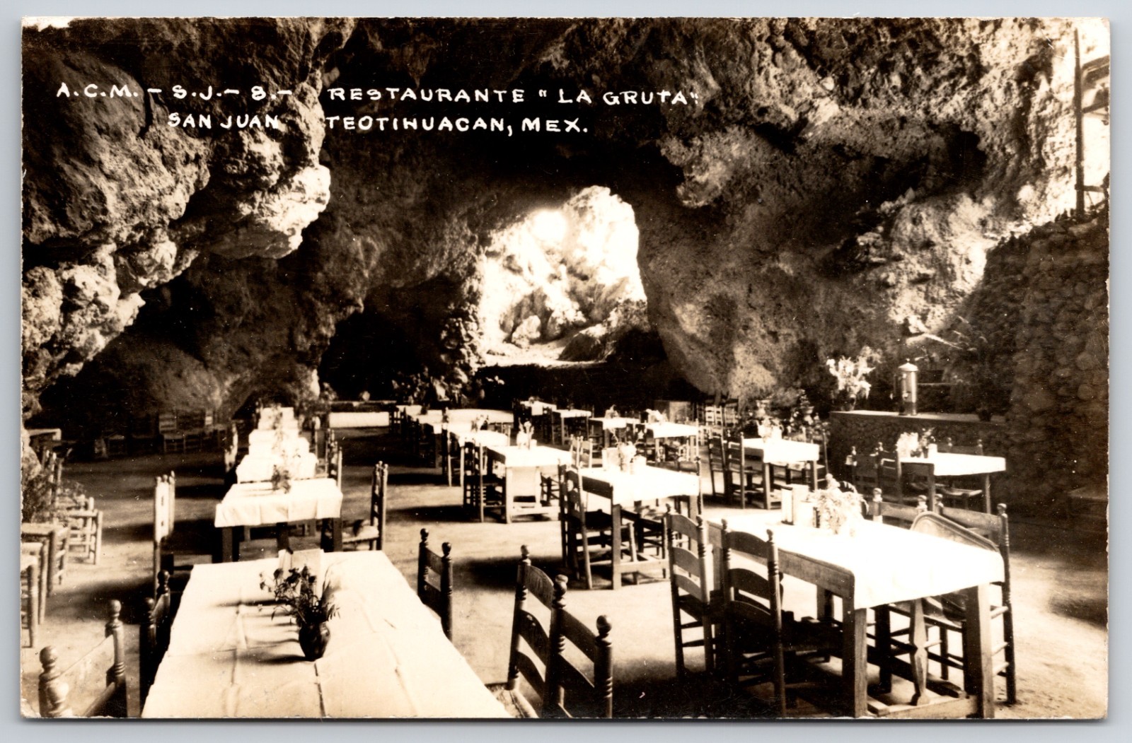 RPPC Mexico San Juan Teotihuacan Pyramid La Gruta Cave Restaurant Photo Postcard