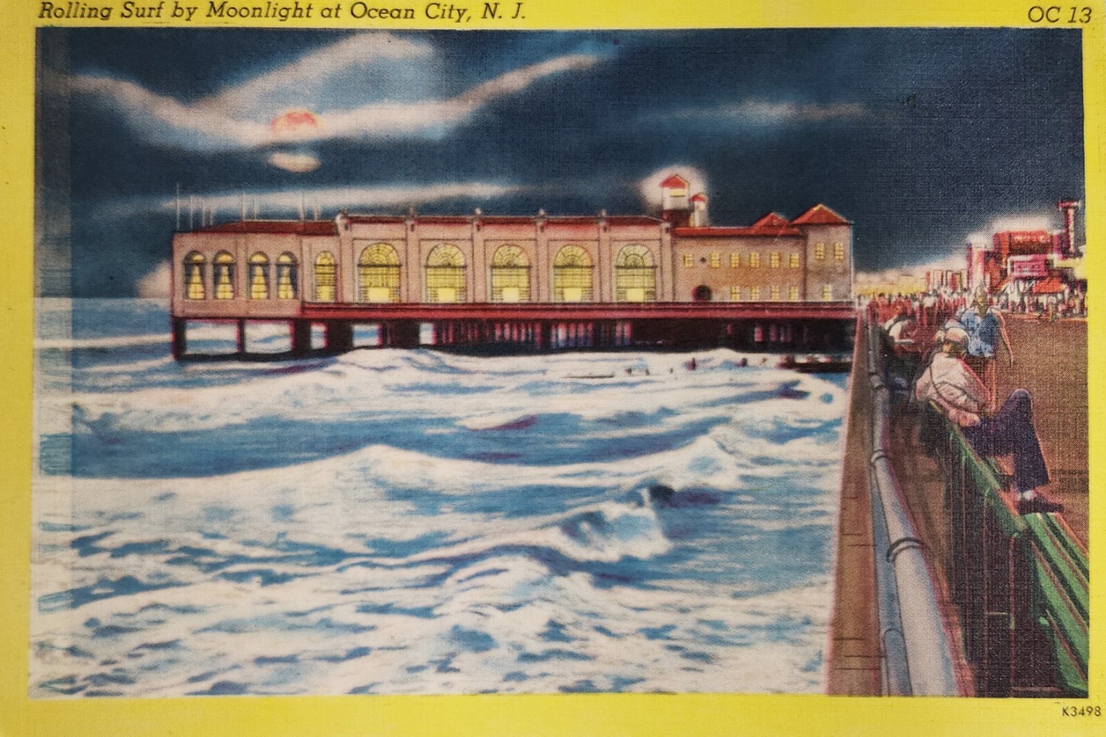 Postcard Rolling Surf By Moonlight Ocean City NJ