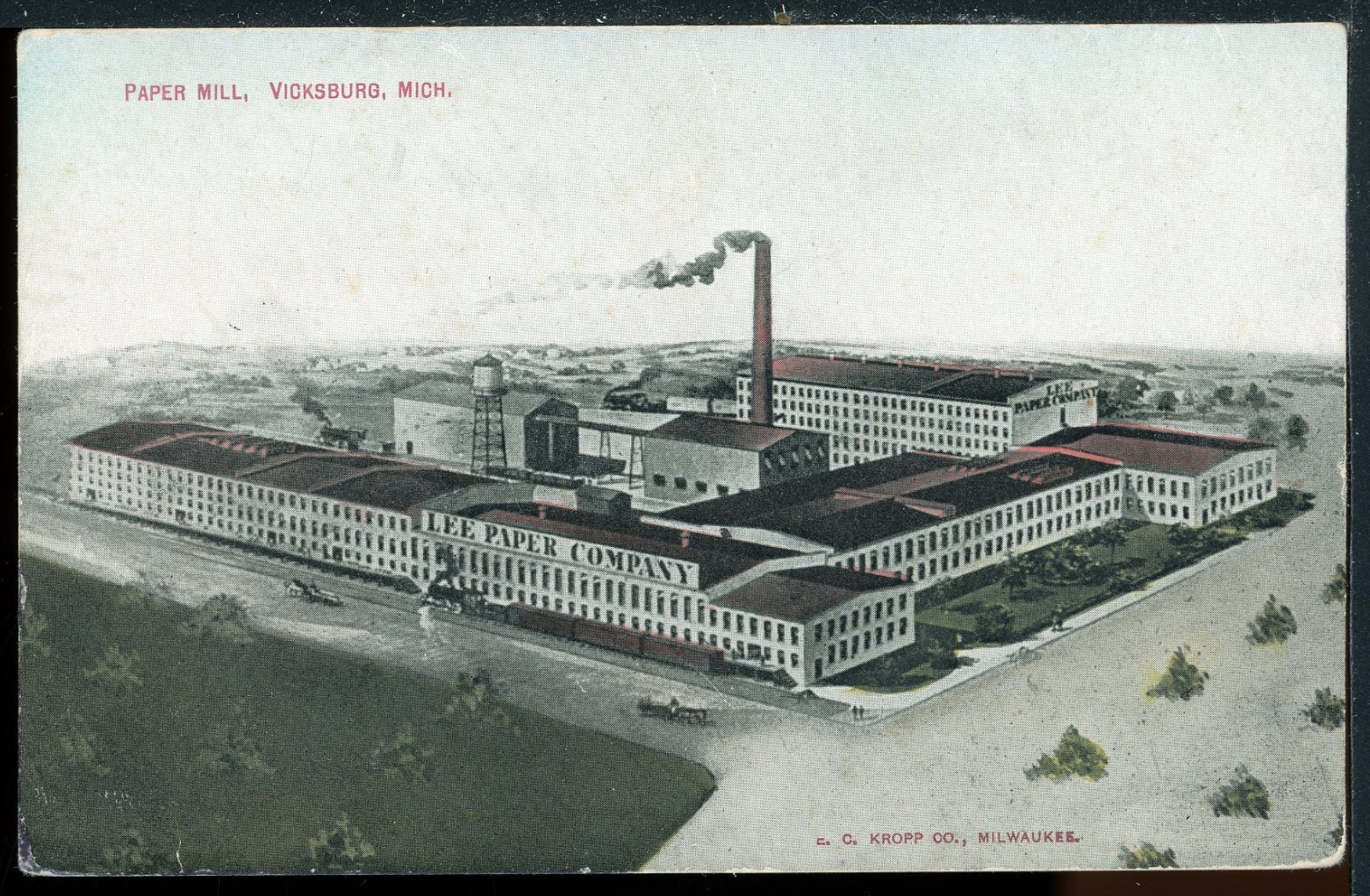 ca.1910 Vicksburg Michigan Lee Paper Mill Vintage Kropp Postcard A1090