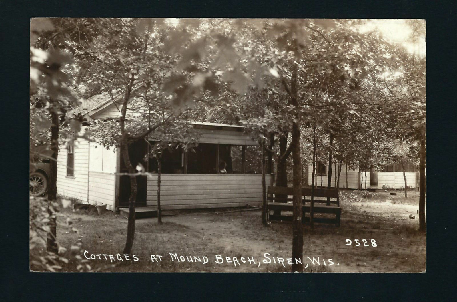 Siren Wisconsin WI 1939 RPPC Mound Beach Resort Cabins, 1930s Auto Beside