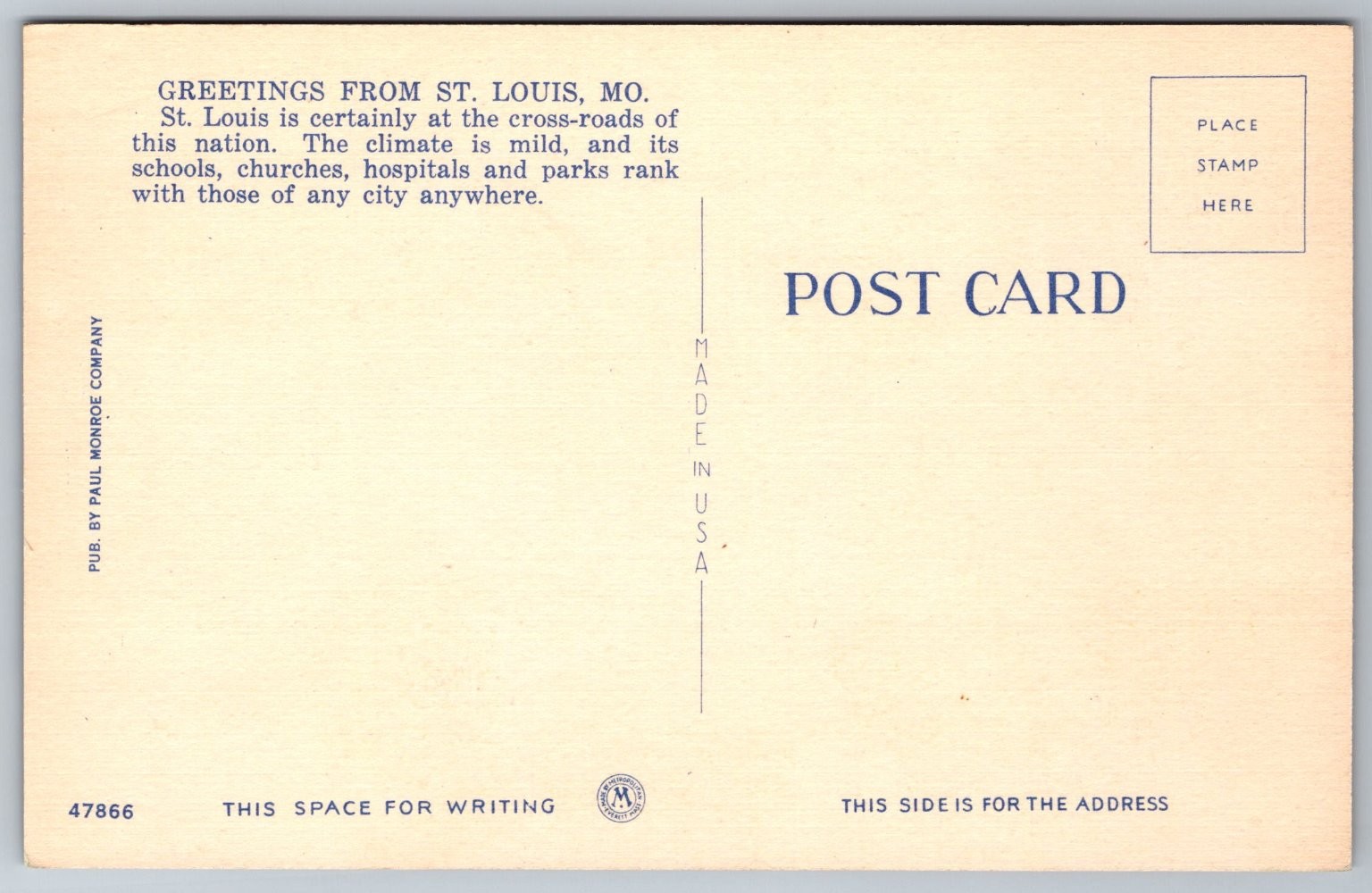Greetings From St. Louis MO Large Letter Postcard Monroe Company Tiger AA923