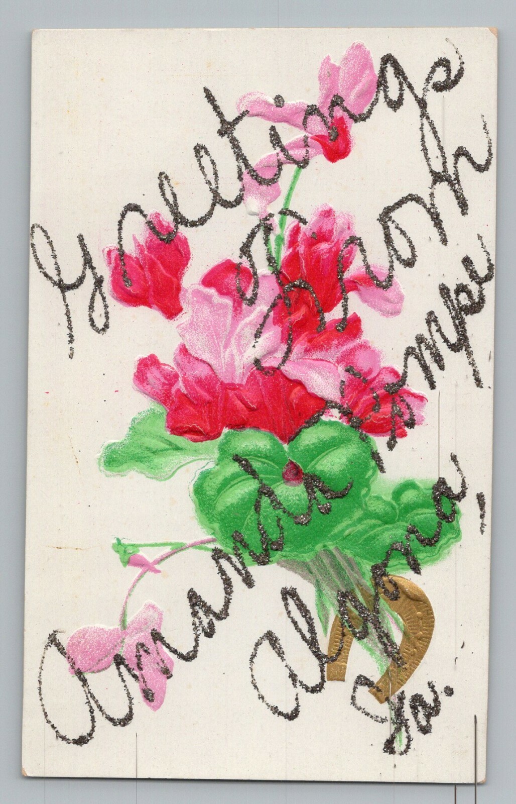 Greetings From Amanda Pompe Algona Iowa IA Embossed Flowers Postcard ca1910