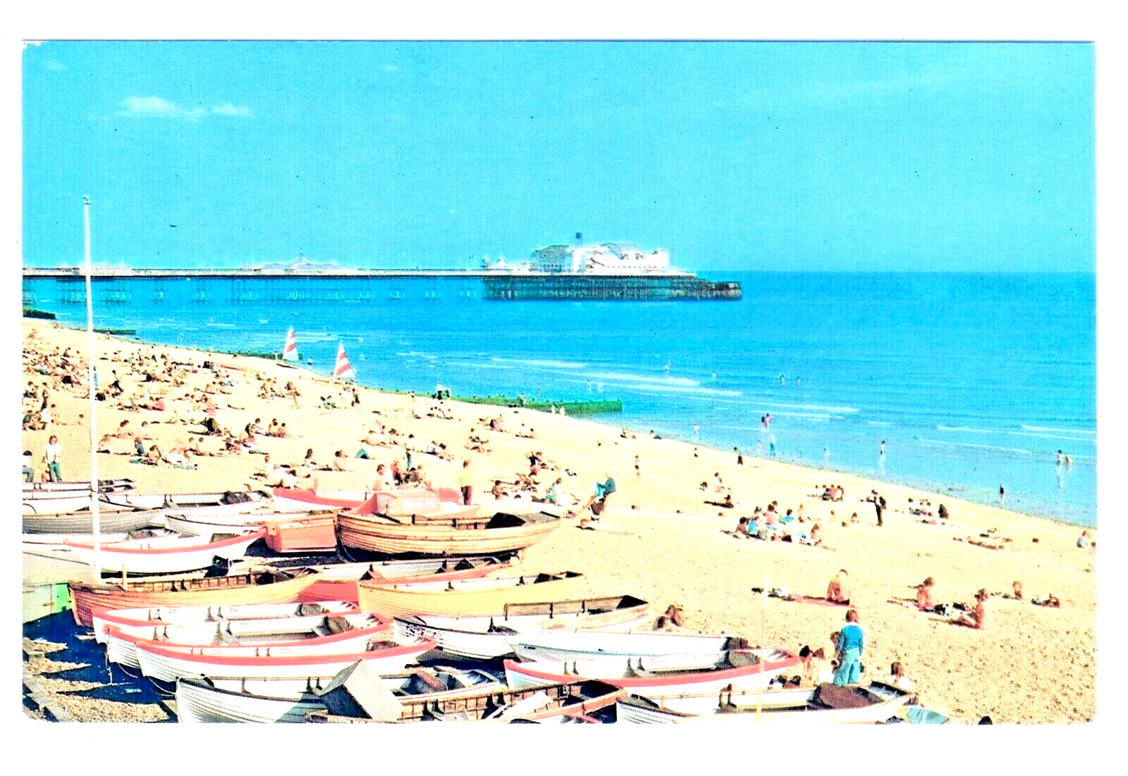 Summer Scene Palace Pier Brighton Beach Lifeguard Boats U.K. P.UN Chrome 11A