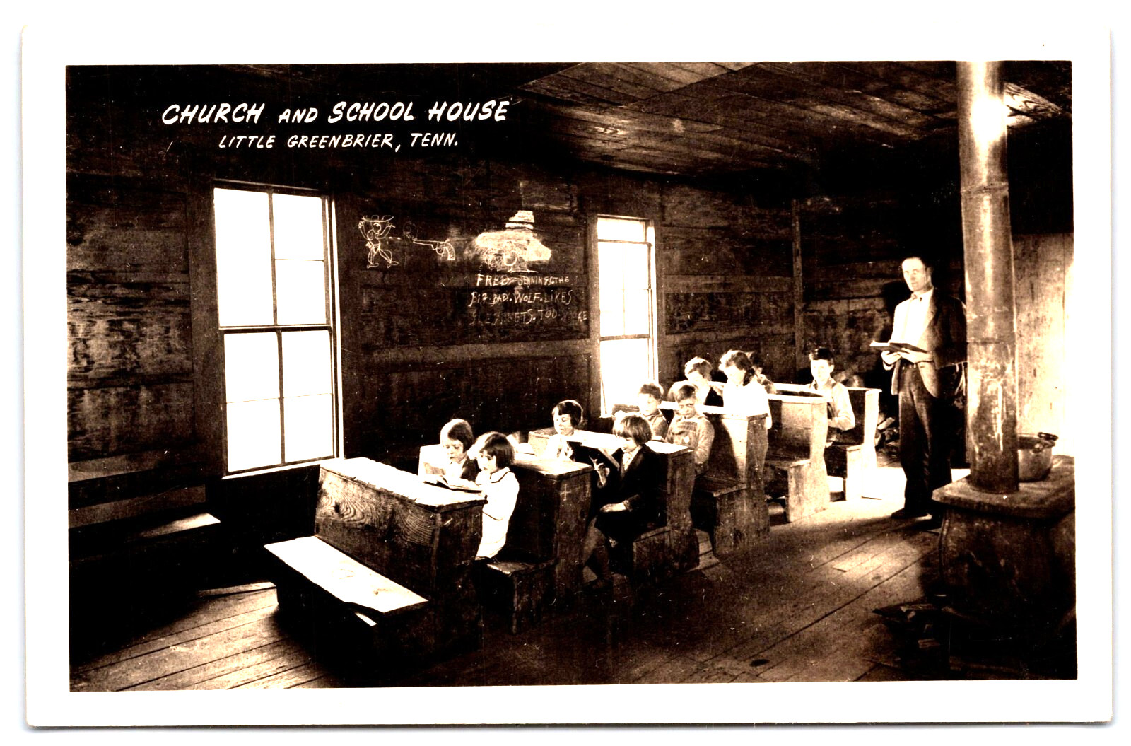 RPPC Little Greenbrier Tennessee Church School House Opened 1882 Chalkboard A72