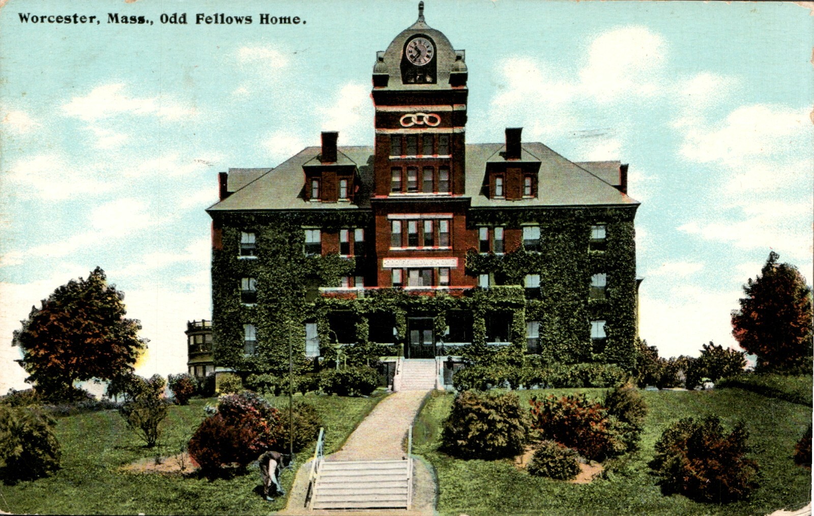 1910 Worcester Mass Odd Fellows Home Postmarked Postcard Huge C Leighton Co. R4