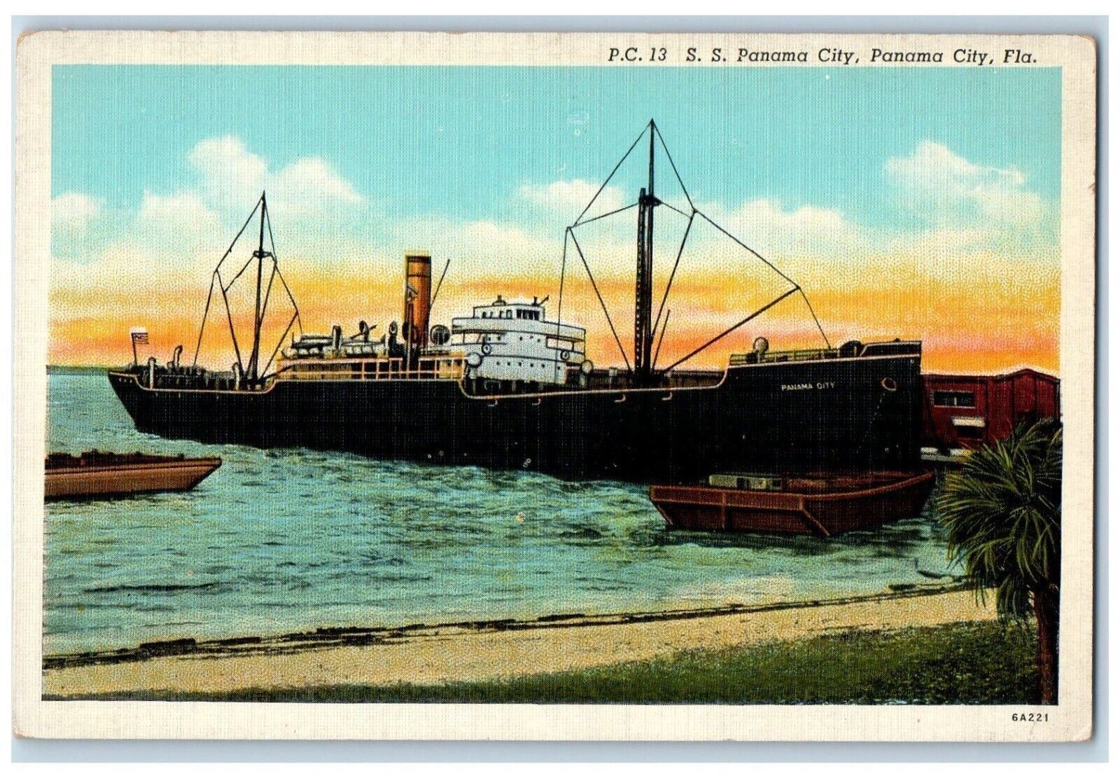 c1940’s S.S. Panama City Panama City Florida FL Vintage Unposted Postcard