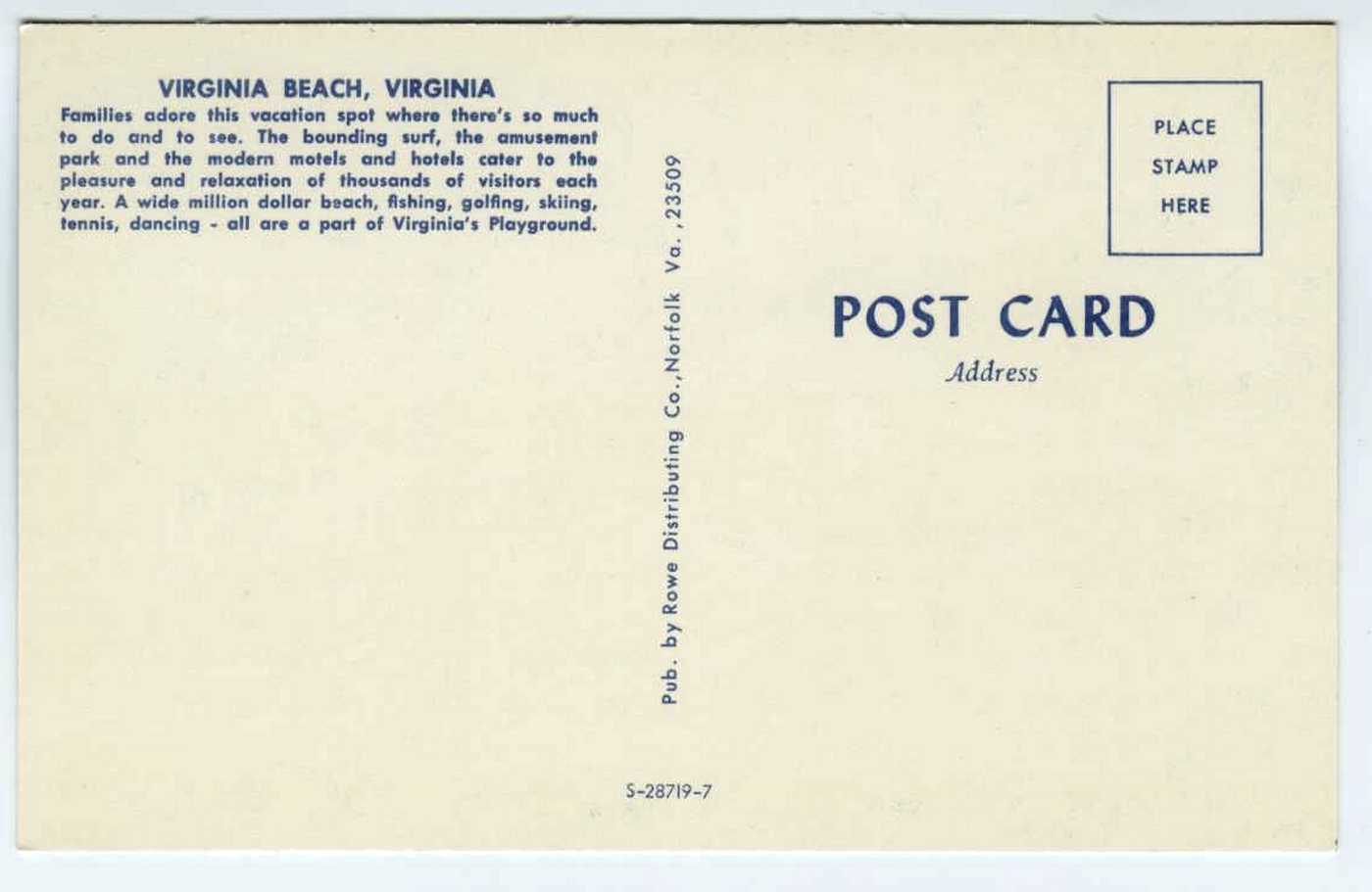 Virginia Beach Amusements Playground Hotels Motels Postard