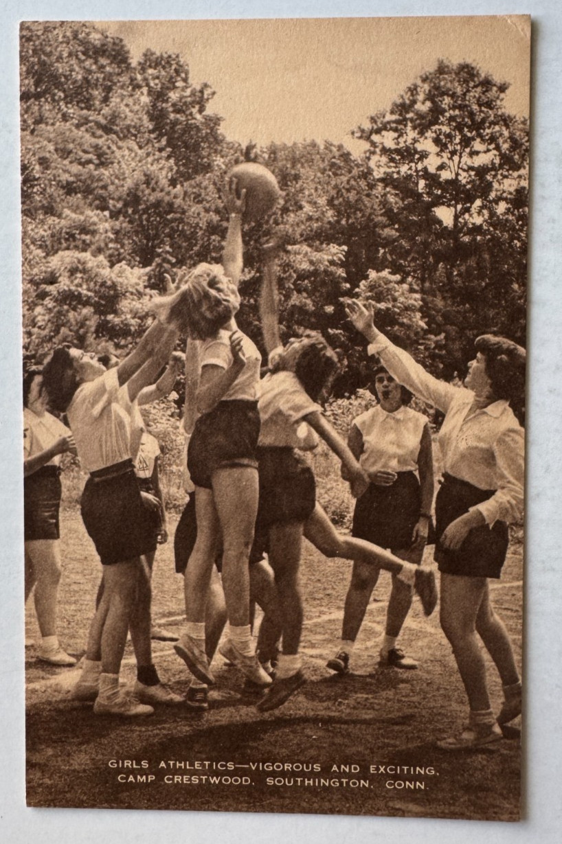 c 1940s CT Postcard Southington Connecticut Camp Crestwood Girls Athletics sepia