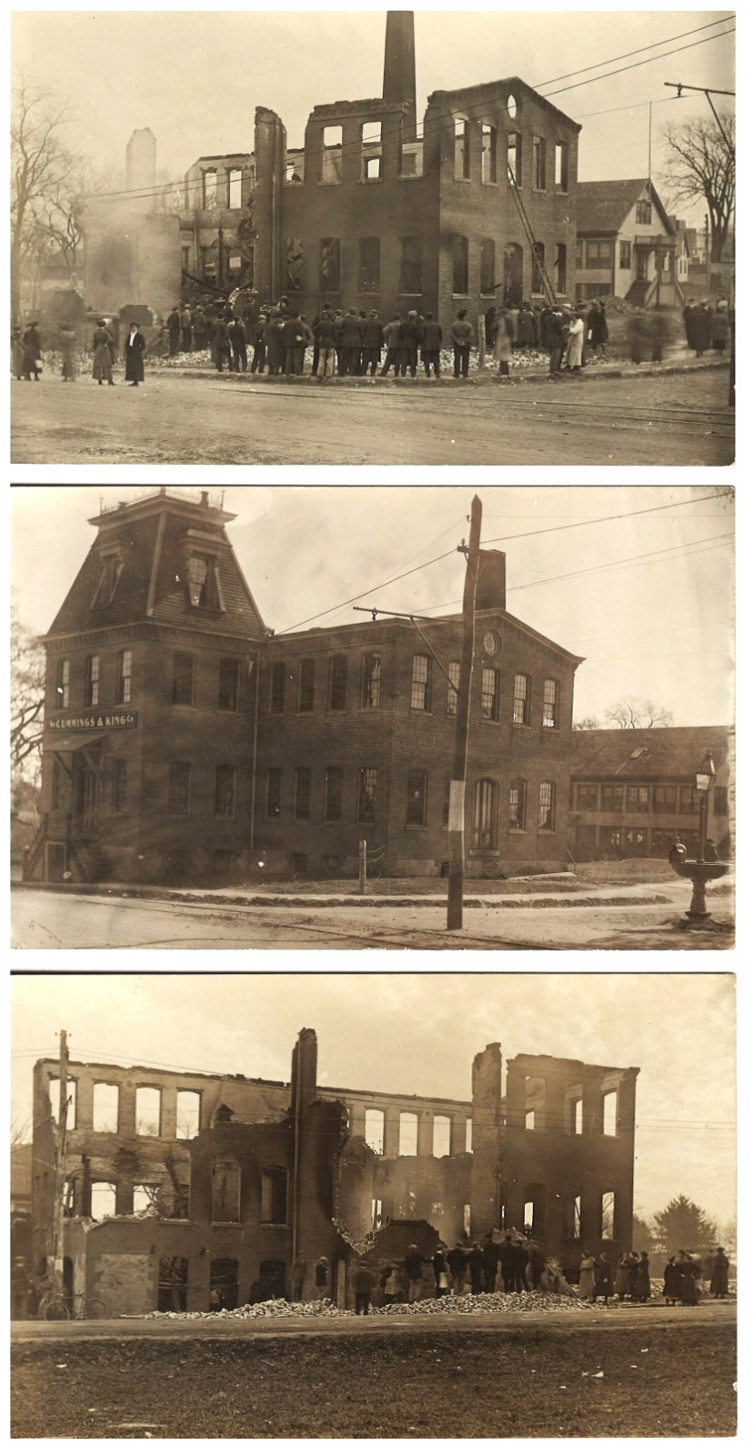 Real Photo: 3 Fire Disaster: Chartley, Cummings & King Co, MA. Jan 28, 1925.