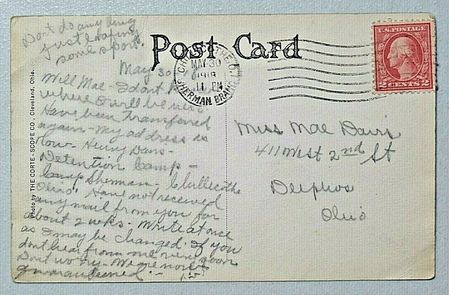 Playing Games Camp Sherman Chillicothe Ohio US Army WW1 1918 DB Postcard 8755