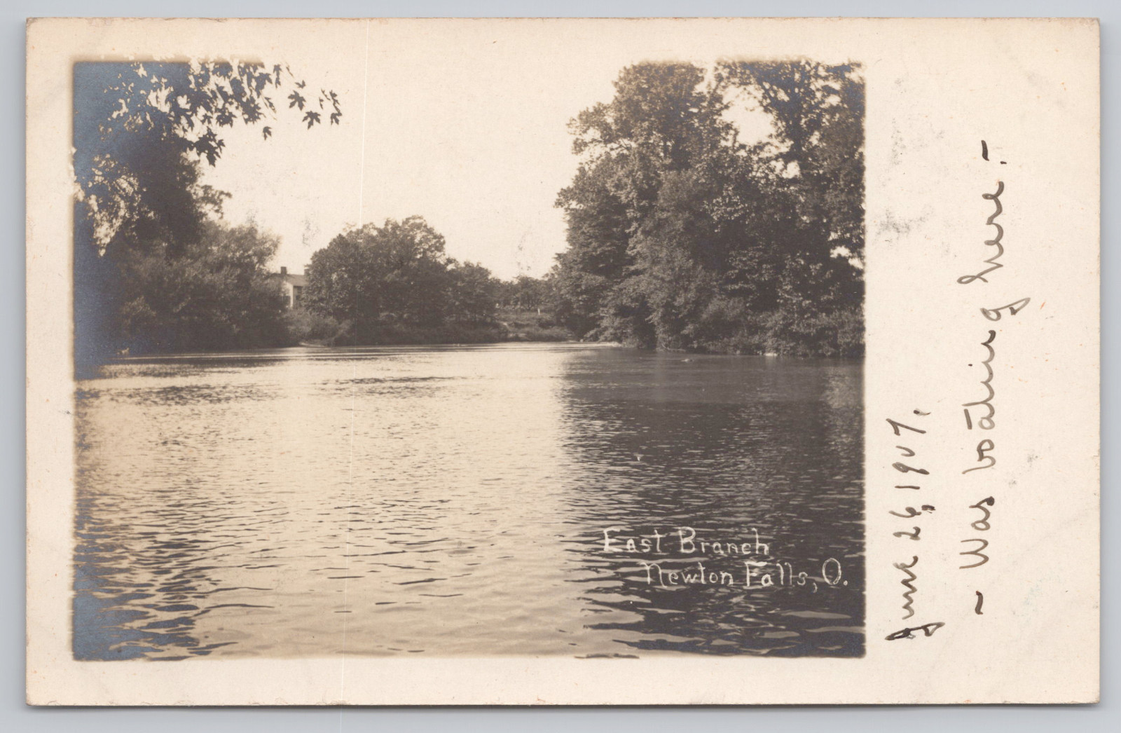 1907 East Branch Newton Falls OH River Scene RPPC Boating Message Postcard