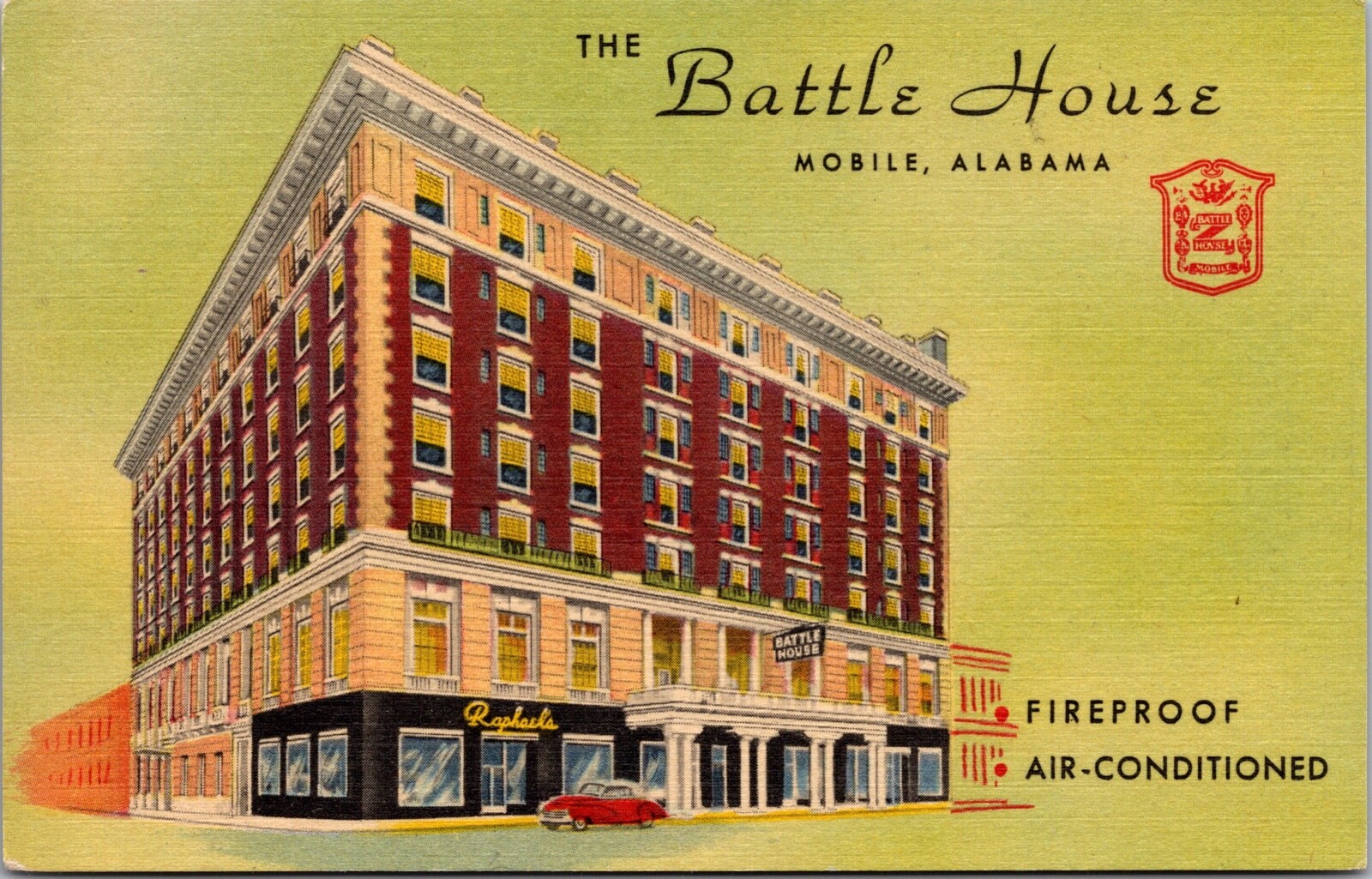 Linen Postcard The Battle House in Mobile, Alabama