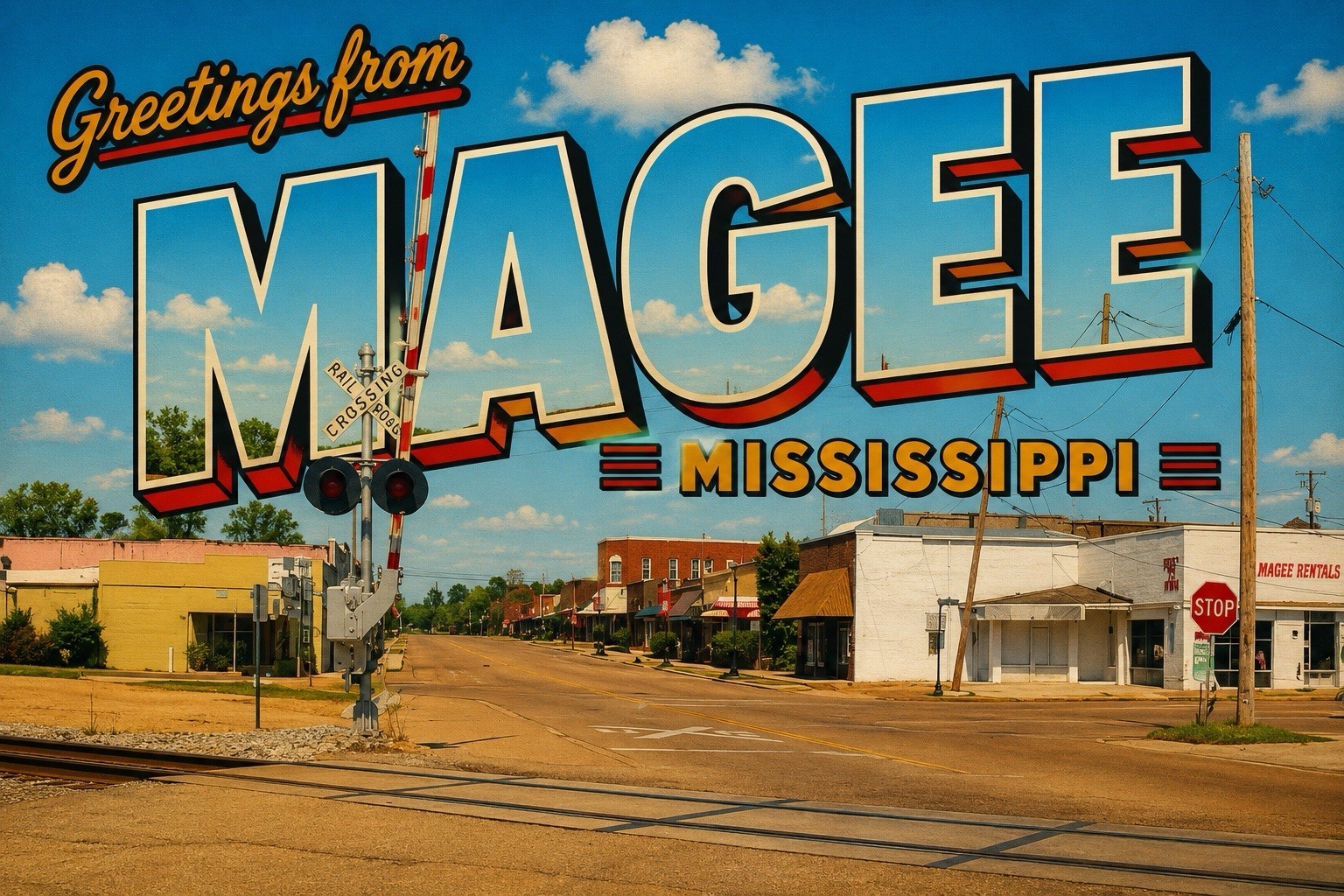 Greetings From Magee MISSISSIPPI MODERN Vintage Postcard 4×6 C560